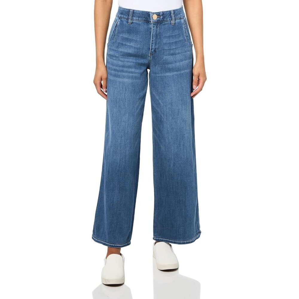 Womens Wide Leg Jean Cotton Blend Zipper Closure Classic Style